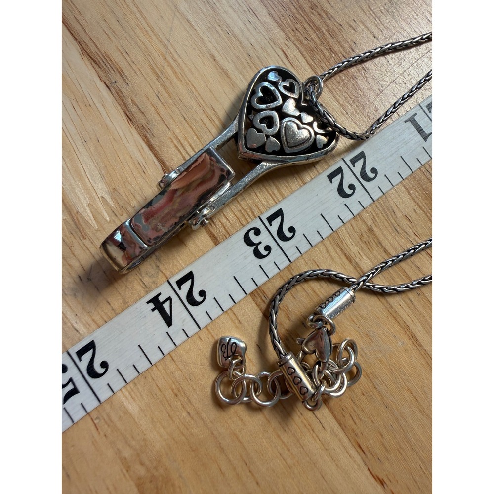 Brighton Silver Tone Heart Badge Clip Necklace Wheat Chain Flawed See Photos - Picture 16 of 16
